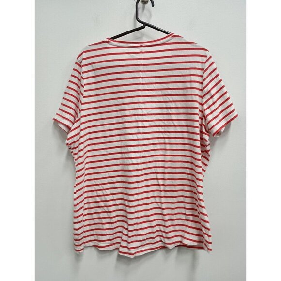 Duluth Trading Co Womens T-Shirt Size 2XL Red White Striped V-Neck Short Sleeve - Picture 5 of 6